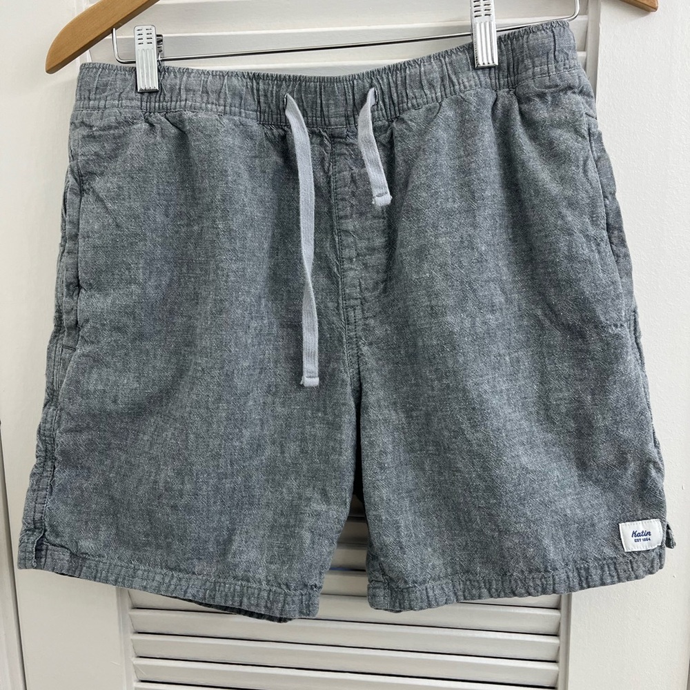 Katin Charcoal Gray Blue Textured Linen Cotton Shorts Medium